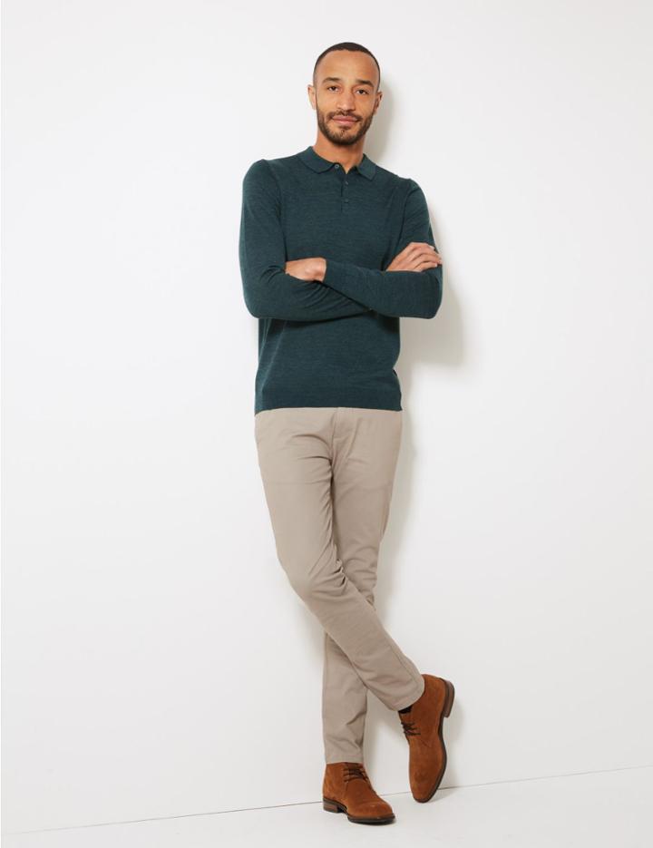 Marks & Spencer Pure Extra Fine Merino Wool Knitted Polo Green