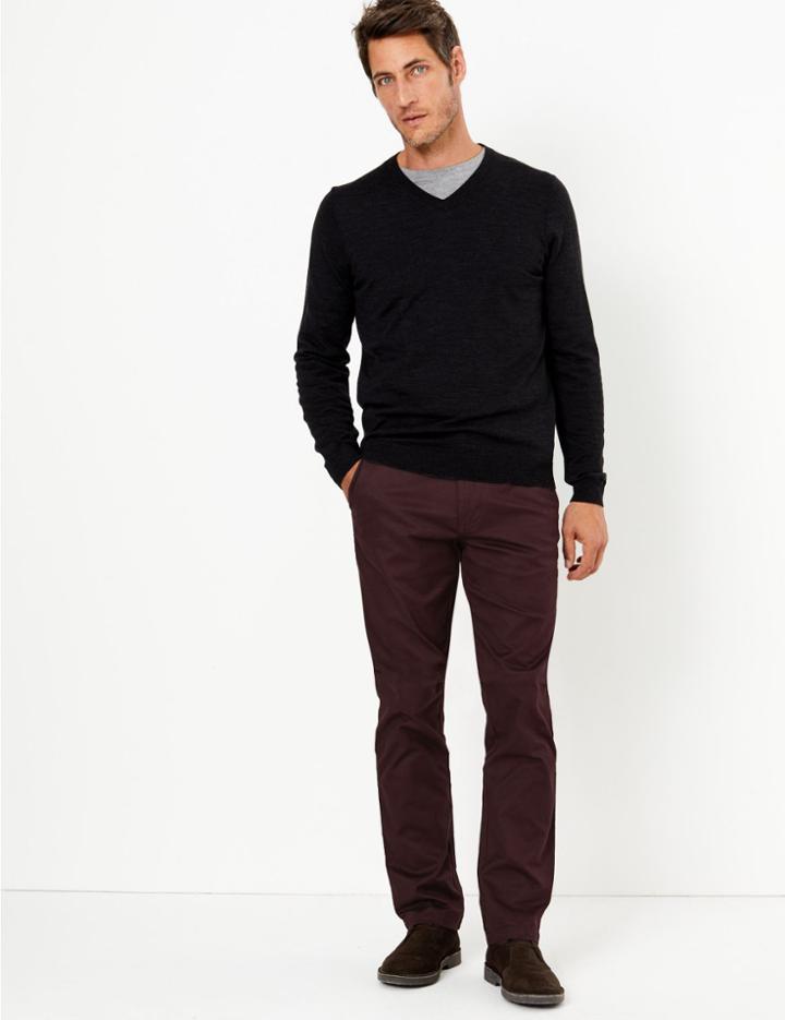 Marks & Spencer Cotton Rich Stretch Chinos Burgundy
