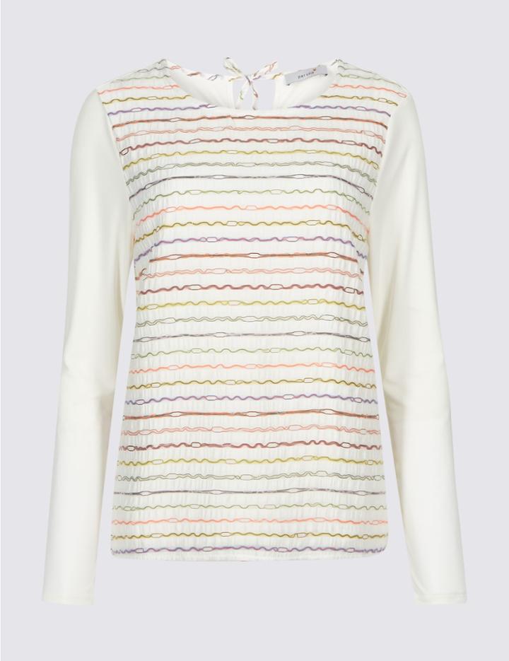Marks & Spencer Printed Round Neck Long Sleeve Top Ivory Mix