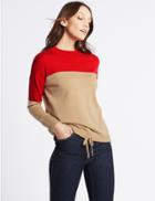 Marks & Spencer Pure Wool Colour Block Jumper Red Mix