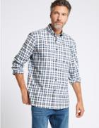Marks & Spencer Pure Cotton Checked Shirt With Pocket Light Blue