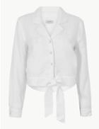 Marks & Spencer Pure Linen Button Detailed Tie Front Shirt White