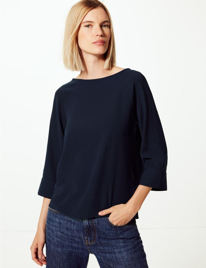 Marks & Spencer 3/4 Sleeve Shell Top Navy
