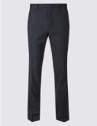 Marks & Spencer Slim Fit Wool Blend Flat Front Trousers Navy