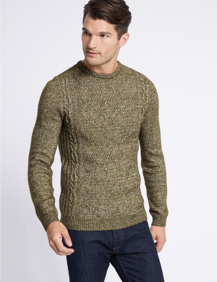 Marks & Spencer Cotton Rich Cable Knit Jumper Khaki