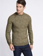 Marks & Spencer Cotton Rich Cable Knit Jumper Khaki