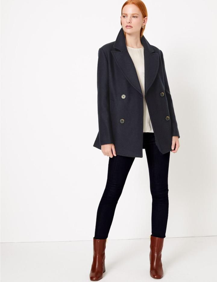 Marks & Spencer Tailored Double Breasted Coat Navy