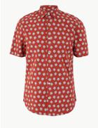 Marks & Spencer Pure Cotton Shell Print Shirt Dark Orange