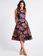 Marks & Spencer Floral Print Fuller Bust Skater Midi Dress Black Mix