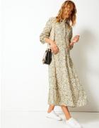 Marks & Spencer Pure Cotton Tiered Shirt Maxi Dress Ivory Mix