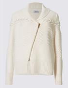Marks & Spencer Collared Neck Cable Knitted Cardigan Oatmeal