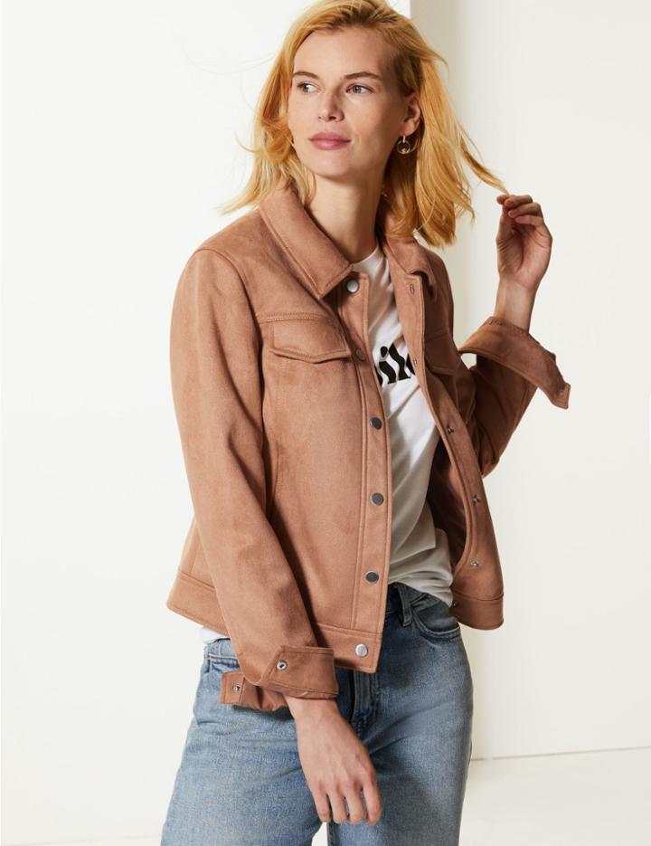 Marks & Spencer Faux Suede Trucker Jacket Tan