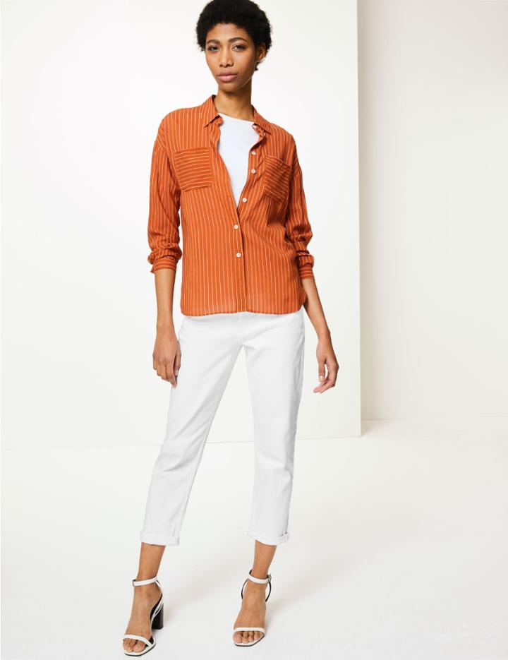 Marks & Spencer Relaxed Mid Rise Slim Cropped Jeans Soft White
