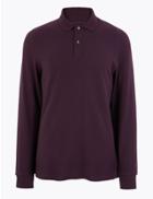 Marks & Spencer Cotton Long Sleeve Polo Shirt Deep Purple