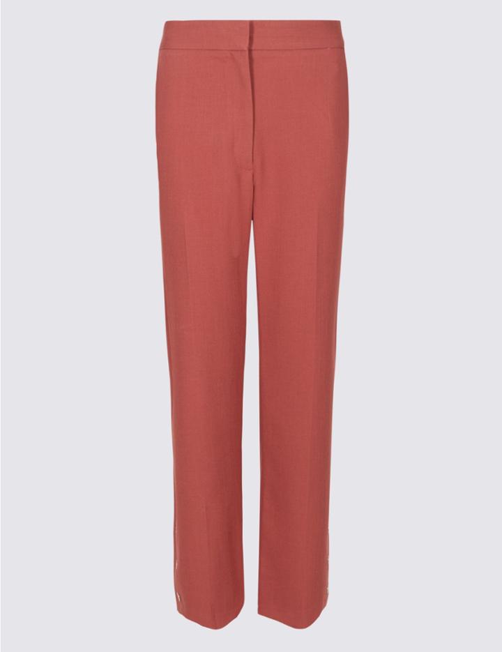 Marks & Spencer Button Detail Straight Leg Cropped Trousers Medium Pink