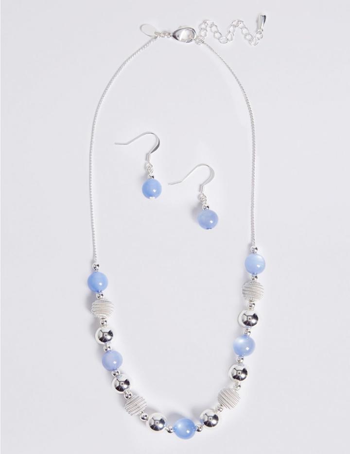 Marks & Spencer Snails Glass Necklace & Earrings Set Blue Mix