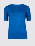 Marks & Spencer Round Neck Short Sleeve Jumper Bright Blue