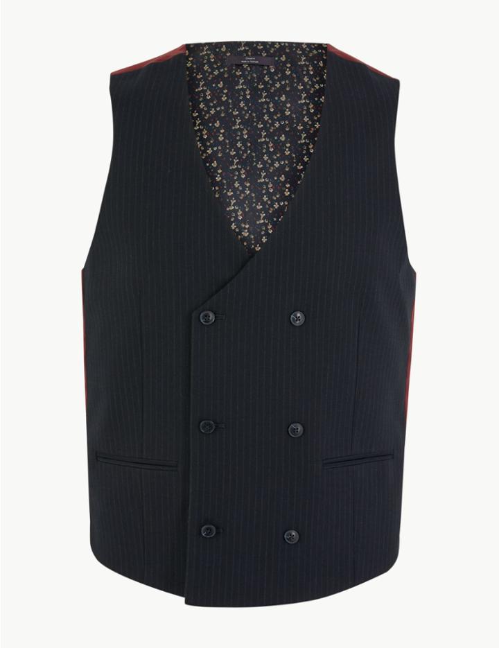 Marks & Spencer Skinny Fit Stripe Waistcoat Navy