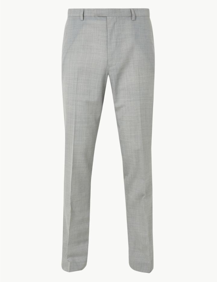 Marks & Spencer Slim Fit Wool Blend Flat Front Trousers Light Grey