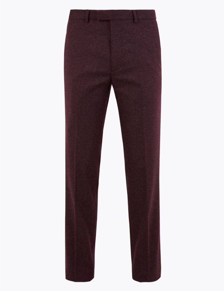 Marks & Spencer Slim Fit Italian Wool Blend Trousers Burgundy