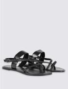 Marks & Spencer Leather Plait Strap Sandals Black