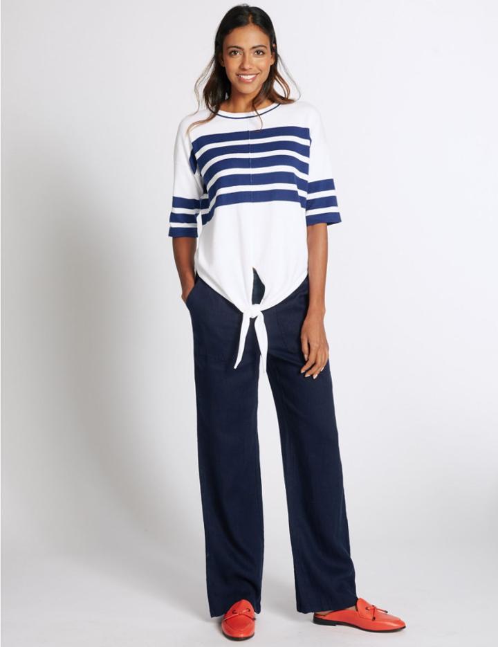 Marks & Spencer Pure Linen Wide Leg Trousers Navy