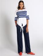Marks & Spencer Pure Linen Wide Leg Trousers Navy