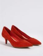 Marks & Spencer Wide Fit Suede Kitten Heel Court Shoes Flame