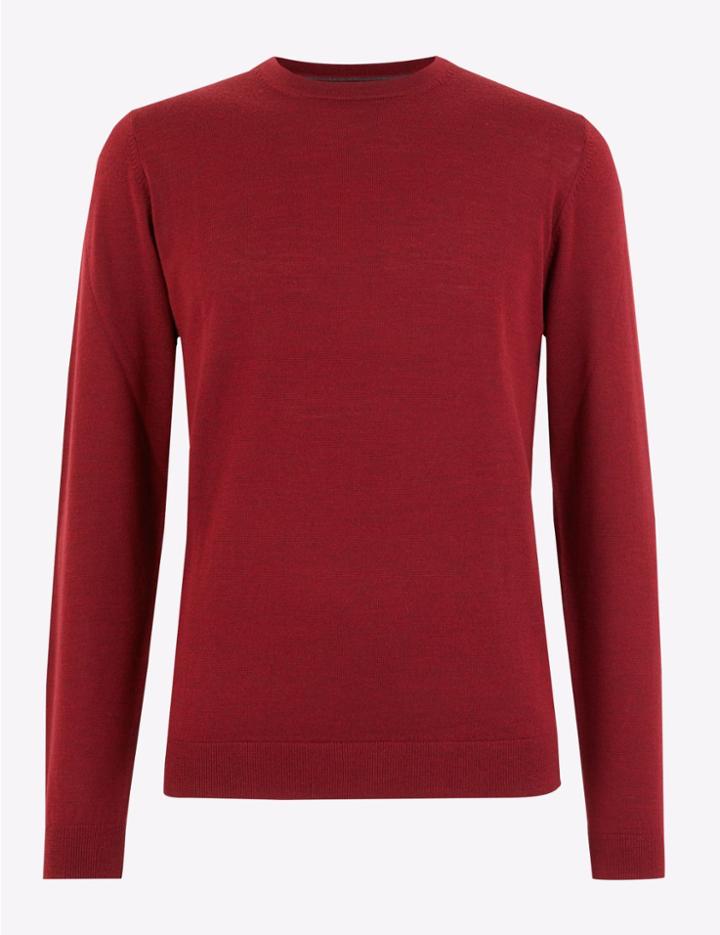 Marks & Spencer Pure Merino Wool Crew Neck Jumper Red