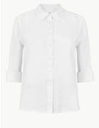 Marks & Spencer Petite Pure Linen Button Detailed Shirt White