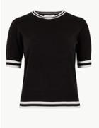 Marks & Spencer Textured Round Neck Short Sleeve Jumper Black Mix