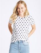 Marks & Spencer Spotted Round Neck Short Sleeve T-shirt White Mix