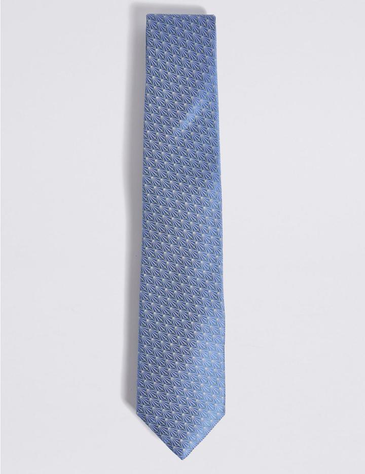 Marks & Spencer Pure Silk Fan Motif Tie Blue Mix