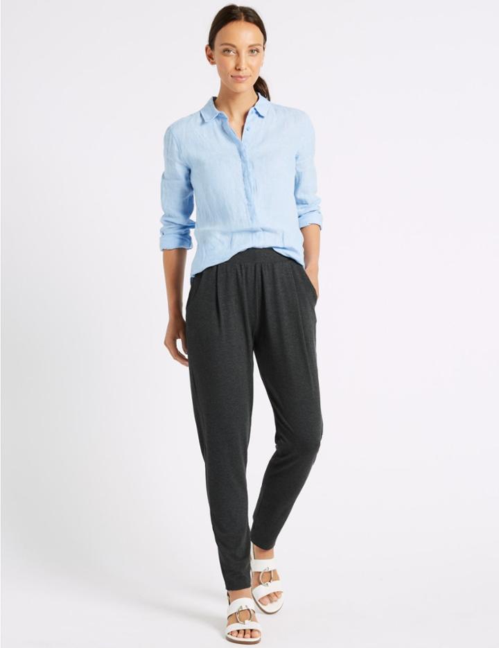 Marks & Spencer Marl Jersey Tapered Leg Peg Trousers Grey Marl