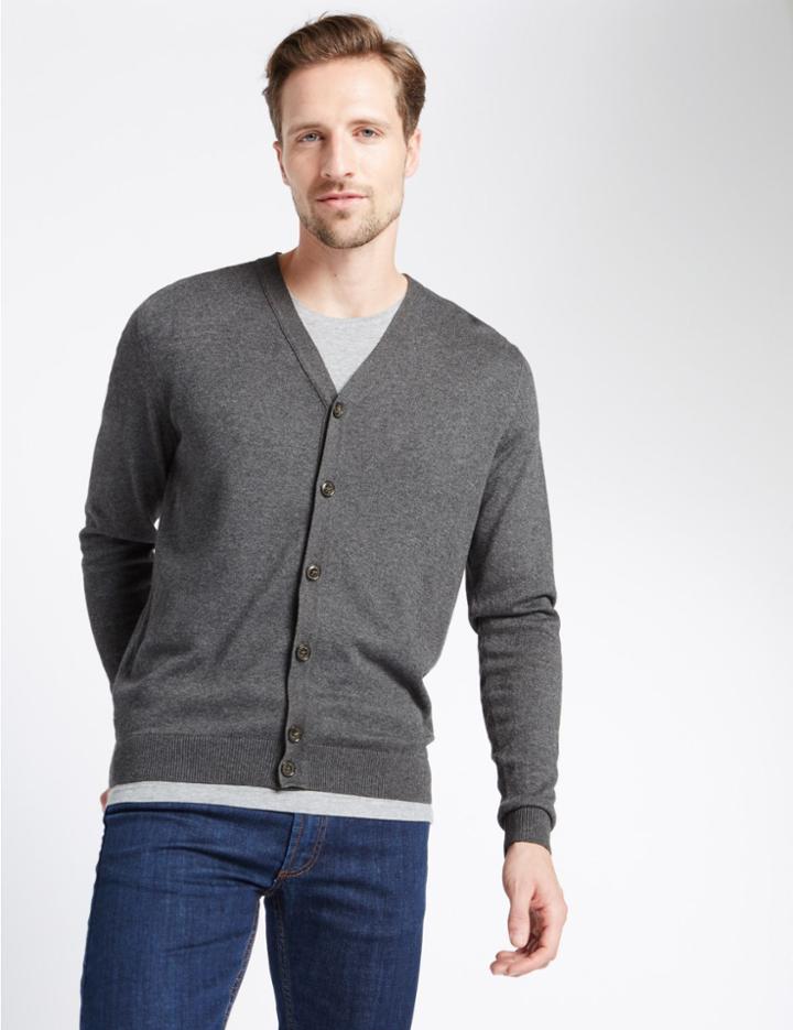 Marks & Spencer Cotton Blend Cardigan Grey