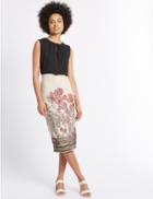 Marks & Spencer Floral Print Pencil Midi Skirt Cream Mix