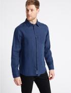 Marks & Spencer Pure Linen Shirt With Pocket Dark Blue Denim