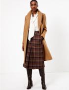 Marks & Spencer Wool Blend Checked A-line Midi Skirt Brown Mix