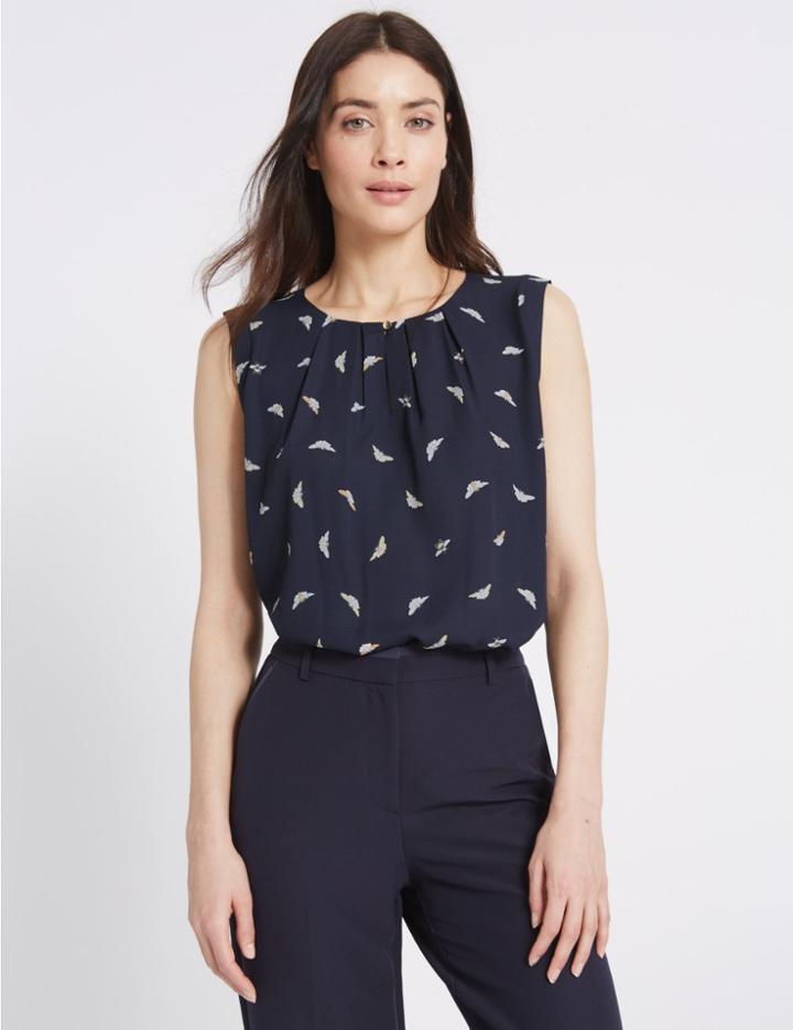 Marks & Spencer Bee Print Pleated Sleeveless Vest Top Navy Mix