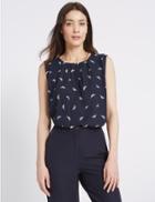 Marks & Spencer Bee Print Pleated Sleeveless Vest Top Navy Mix