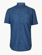 Marks & Spencer Pure Cotton Shirt With Pocket Med Blue Denim