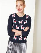 Marks & Spencer Llamas Round Neck Christmas Jumper Navy Mix