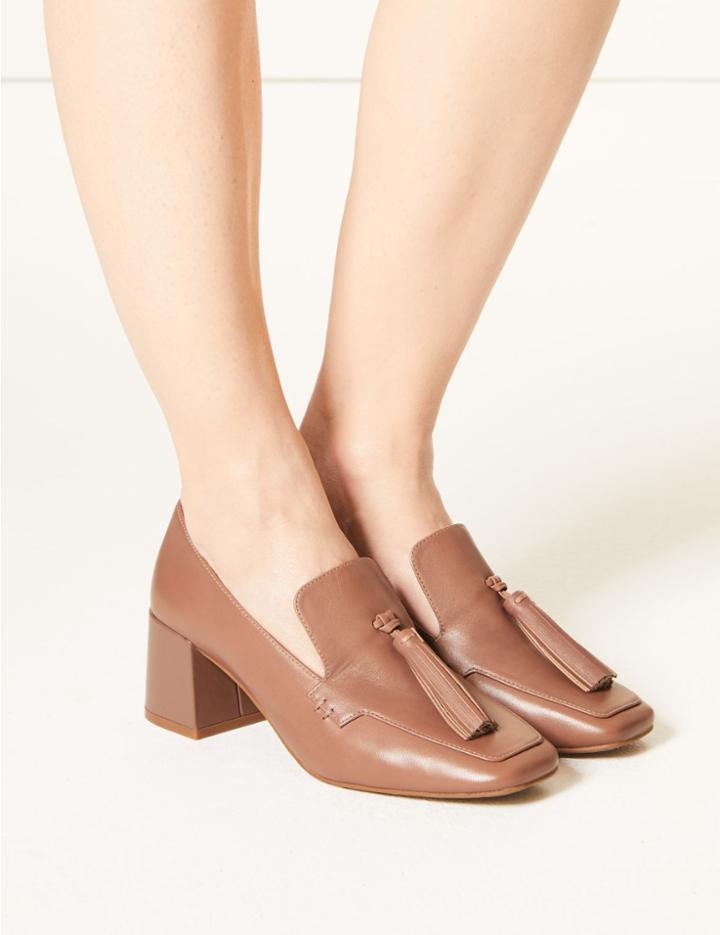 Marks & Spencer Leather Statement Heel Tassel Loafers Mink