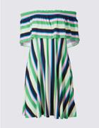 Marks & Spencer Striped Half Sleeve Bardot Dress Multi