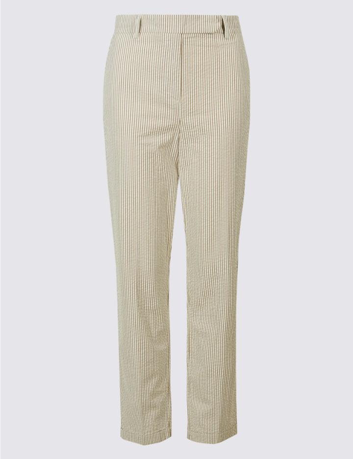 Marks & Spencer Pure Cotton Striped Trousers Natural Mix
