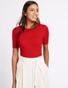 Marks & Spencer Ribbed Short Sleeve Jumper Bright Red