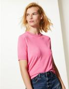 Marks & Spencer Round Neck Short Sleeve Jumper Pink