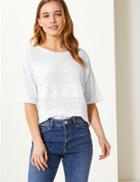Marks & Spencer Petite Linen Blend Lace T-shirt Soft White