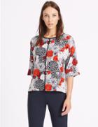 Marks & Spencer Floral Print Kimono 3/4 Sleeve Shell Top Red Mix