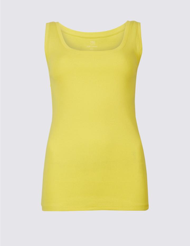 Marks & Spencer Pure Cotton Round Neck Vest Top Mimosa